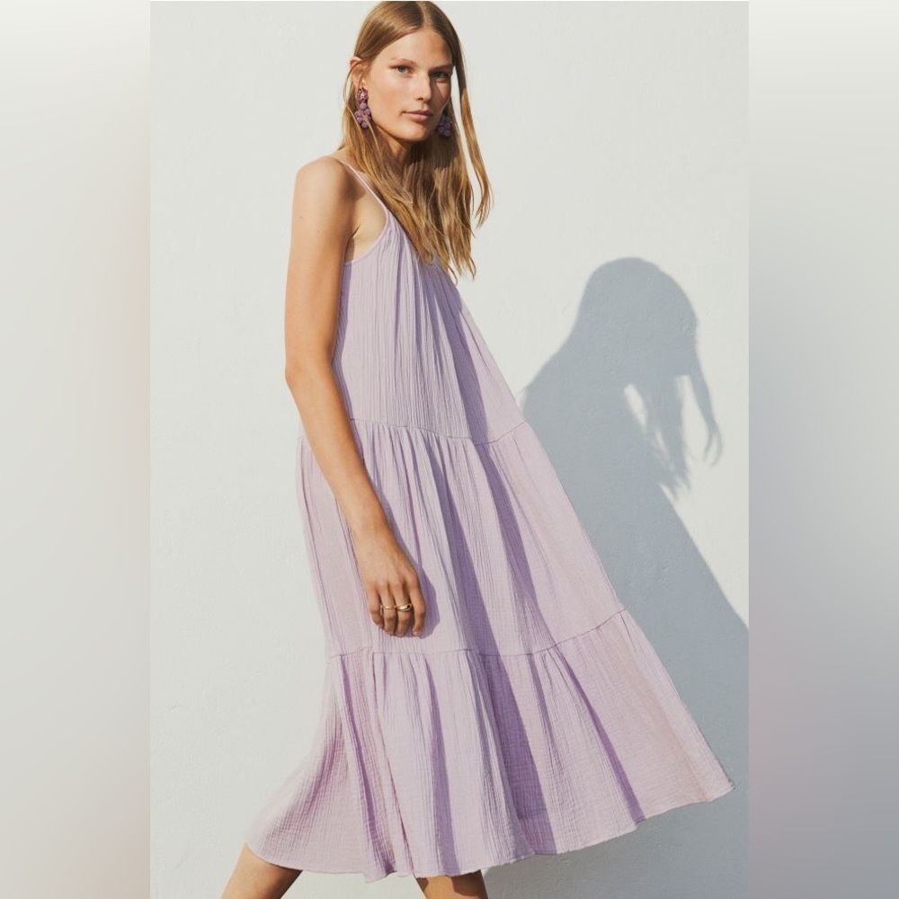 Light purple H&M crinkle cotton dress gauze flowy maxi dress